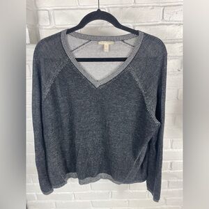 Eileen Fisher Gray V-Neck Knit Sweater Organic Cotton Tencel Size XS